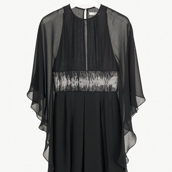 Versace Collection Black Crepe Rhinestone-Waist Cape Mini Dress - Picture 1 of 12